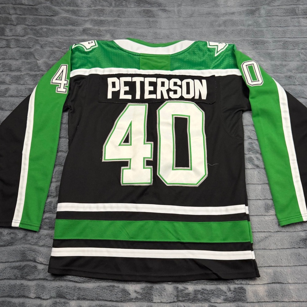 Dallas Stars Peterson 40 Reverse Retro Hockey Jersey Black Green Mens Small